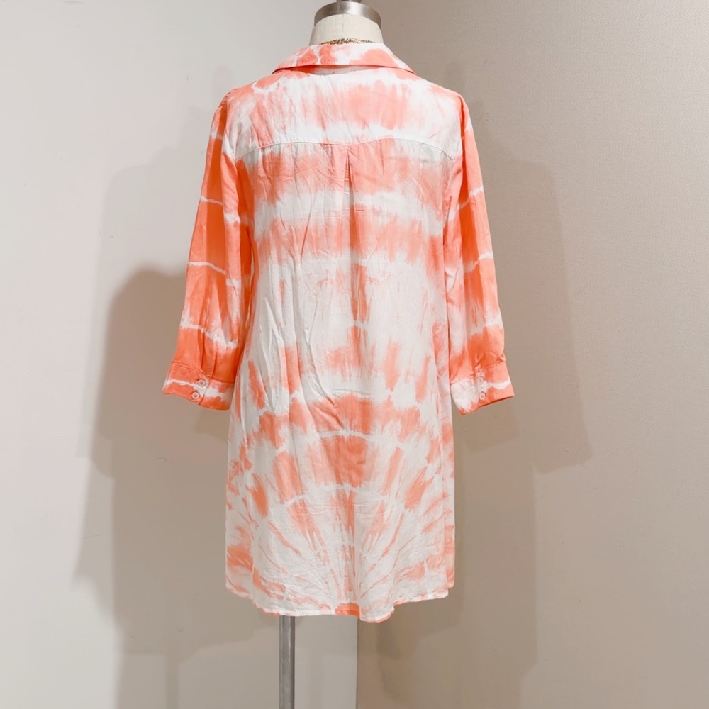 Chicos Peach Tie-dye Button-front Cover-Up Tunic Top Size 0 US Small - Picture 3 of 8